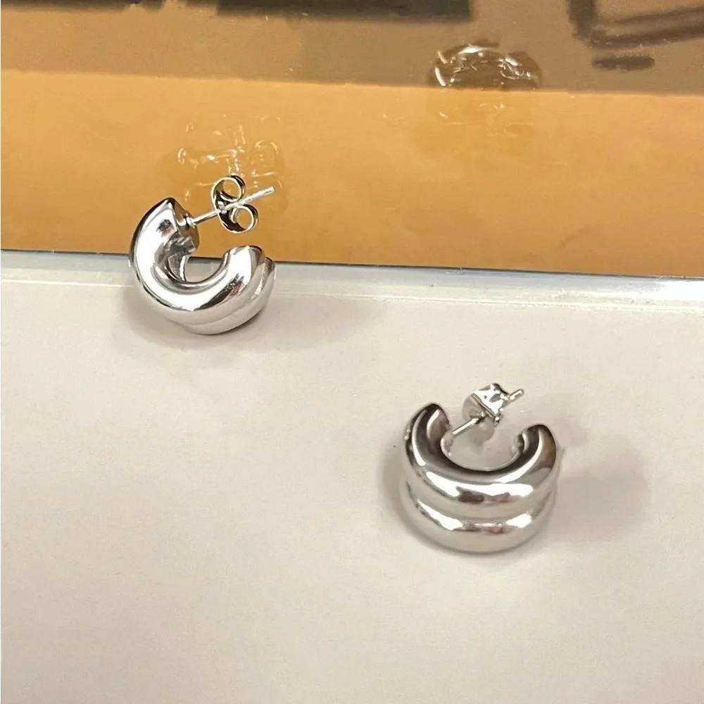 Silver Chunky Mini Hoop Earrings*Everyday Hoops*Waterproof Earrings*ML - Picture 2 of 7